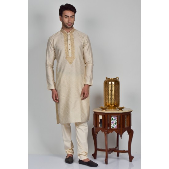 Royal Gold Embroidered Formal Kurta Set