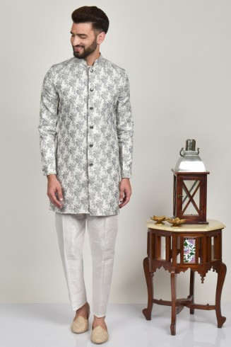 Grey Front Open Men Kurta & Pajama Designer Menswear