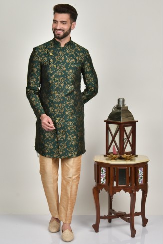 Green Embellished Indian Men's Wedding Kurta Pajama