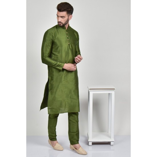 Mehndi Green Indian Men's Silk Kurta Pajama
