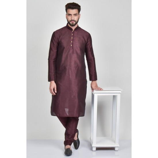 Maroon Silk Kurta Pajama For Men