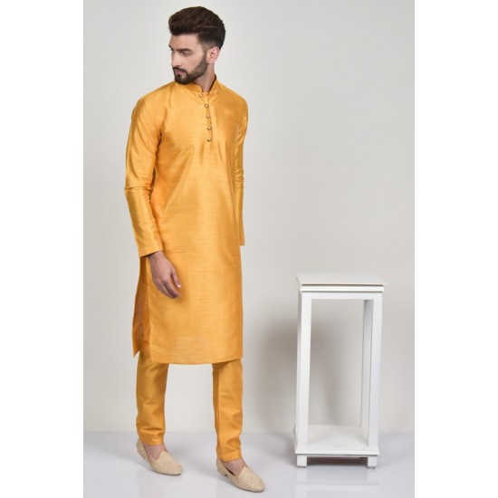 Mustard Asian Wedding Kurta Pajama For Men