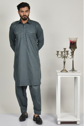 Dark Grey Men Kurta Shalwar Suit