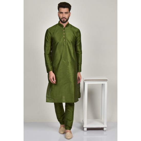 Mehndi Green Indian Men's Silk Kurta Pajama