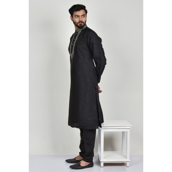 Black Embroidered Formal Men Kurta Pajama