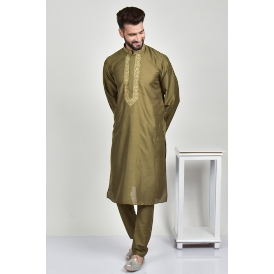 Mehndi Green Men Wedding Kurta Pajama 