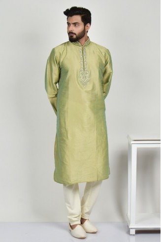 Pista Embroidered Indian Ethnic Mens Kurta Pajama