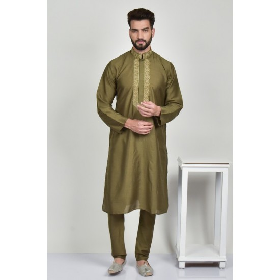 Mehndi Green Men Wedding Kurta Pajama 