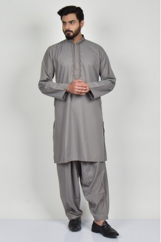 Grey Indian Mens Kurta Shalwar Suit