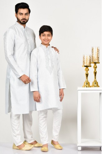 White Embroidered Kurta Pajama Mens Eid Suit