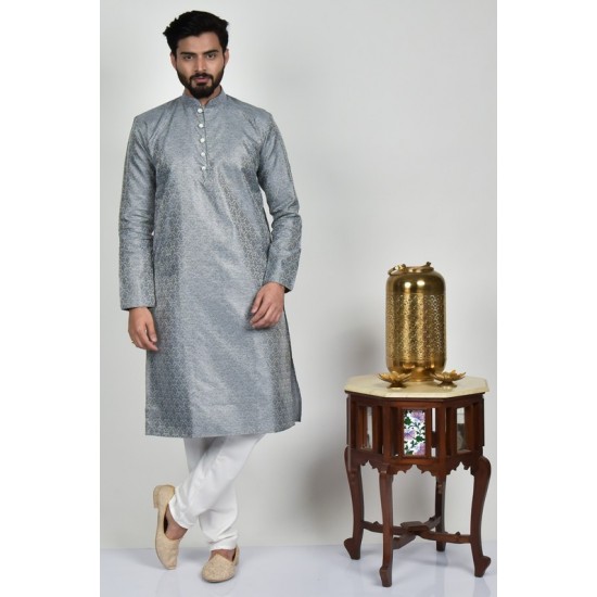 Grey Jammawar Style Mens Kurta Pajama
