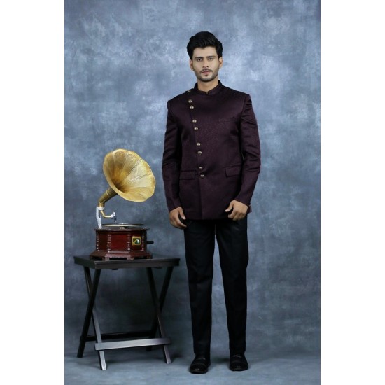 Dark Plum Nehru Jacket Men's Formal Bandgala