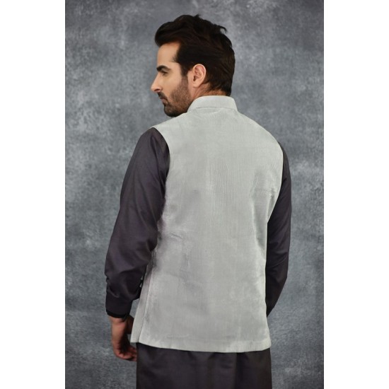 Light Grey Plain Pakistani Mens Shalwar Kameez Waistcoat