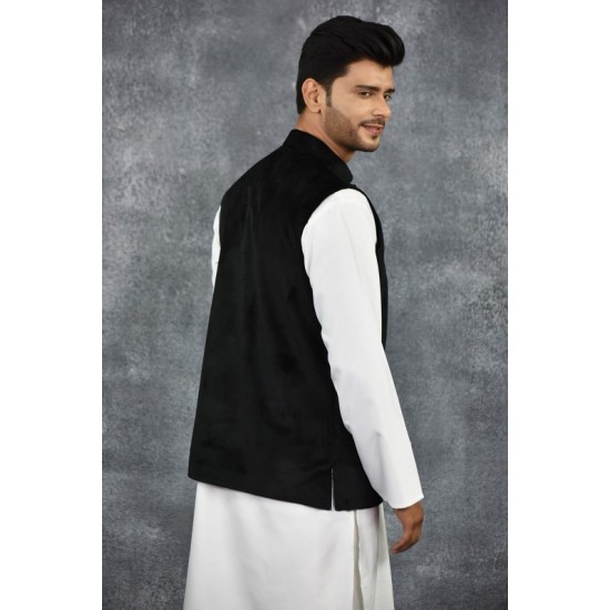 Black Traditional Indian Mens Waistcoat