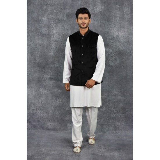 Black Traditional Indian Mens Waistcoat