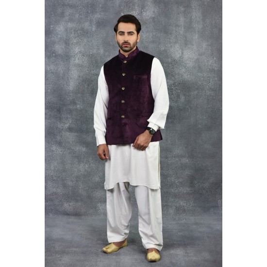 Purple Velvet Waistcoat Gents Formal Wear