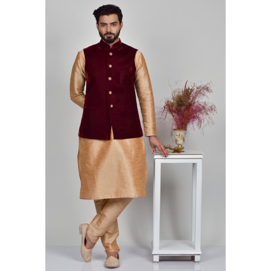 Maroon Designer Waistcoat Mens Vintage Nehru Jacket