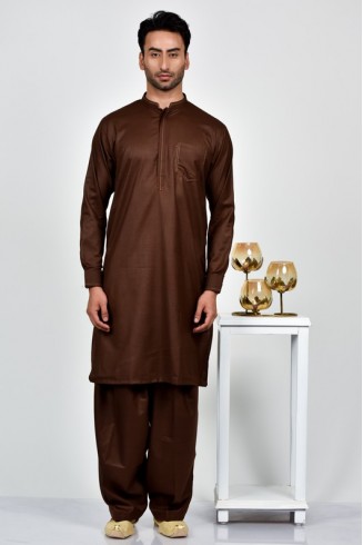Dark Brown Kurta Shalwar Indian Mens Eid Suit