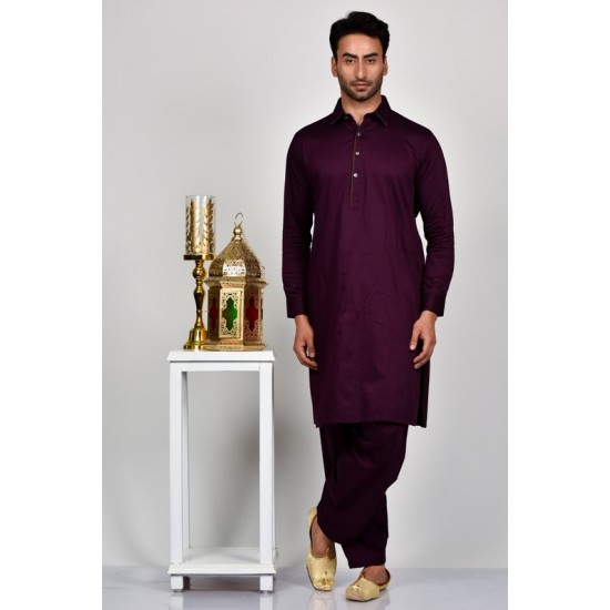 Dark Plum Mens Designer Shalwar Kameez Eid Suit