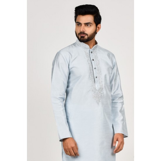Steel Grey Mens Fancy Embroidered Eid Kurta Pajama