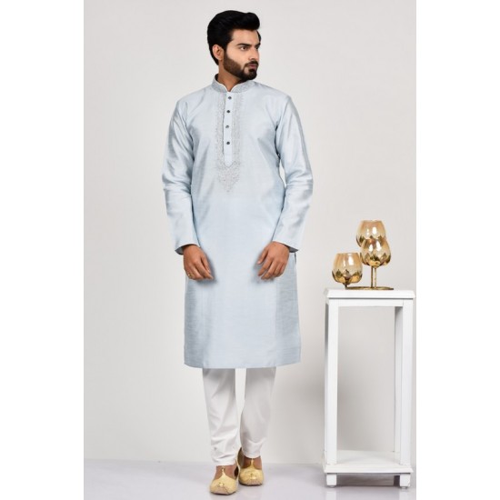 Steel Grey Mens Fancy Embroidered Eid Kurta Pajama