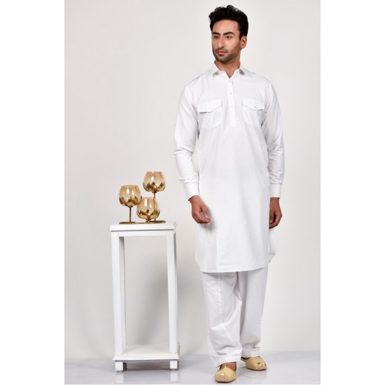 White Pakistani Mens Shalwar Kameez Eid Suit