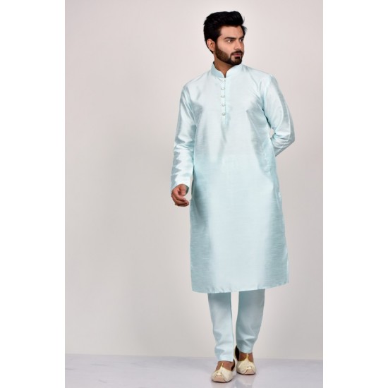 Ice Blue Silk Indian Mens Kurta Pajama