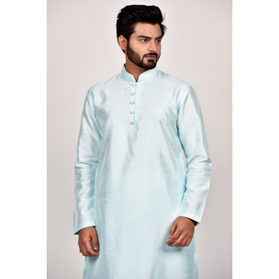 Ice Blue Silk Indian Mens Kurta Pajama