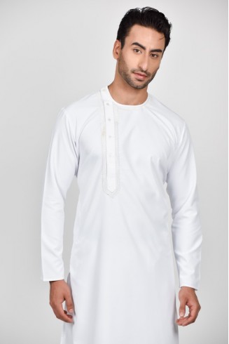 White Embroidered Kurta Pakistani Mens Festive Suit