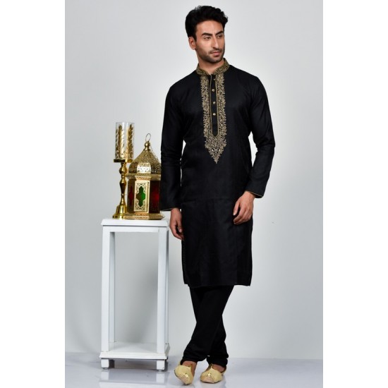 Jet Black Stitch Men's Kurta Pajama Set