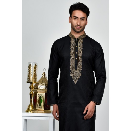 Jet Black Stitch Men's Kurta Pajama Set