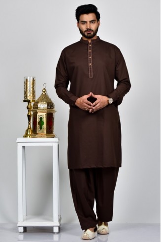 Dark Brown Finely Stitched Mens Kurta Shalwar