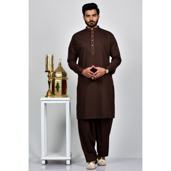 Dark Brown Finely Stitched Mens Kurta Shalwar