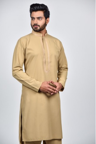 Dark Fawn Pakistani Designer Men Kurta Set