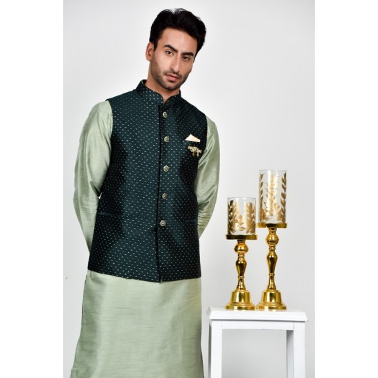 Dark Green Fancy Pakistani Mens Waistcoat