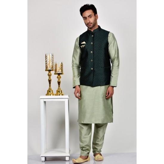 Dark Green Fancy Pakistani Mens Waistcoat
