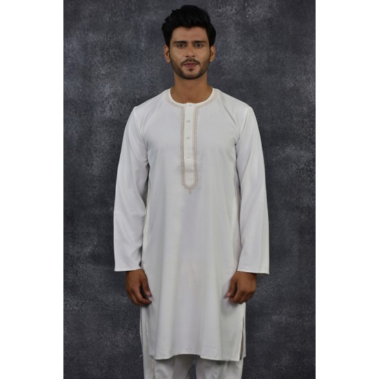 White Embroidered Kurta Shalwar Mens Eid Suit