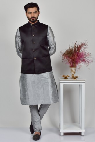 Black Plain Waistcoat For Men