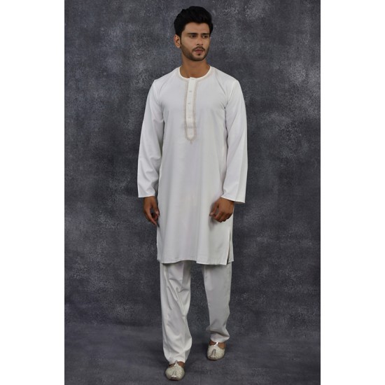 White Embroidered Kurta Shalwar Mens Eid Suit