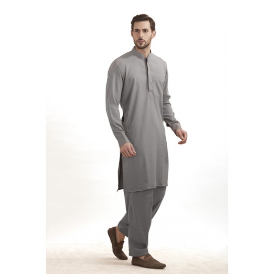 GREY READY MADE MENS PAKISTANI CASUAL SUIT