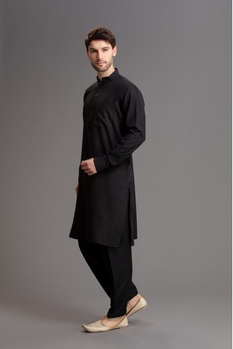 BLACK PAKISTAN TRADITIONAL STYLE KURTA SALWAR MENSWAR SUIT