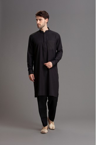 BLACK PAKISTAN TRADITIONAL STYLE KURTA SALWAR MENSWAR SUIT