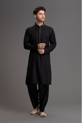 BLACK PAKISTANI KURTA SHALWAR READY TO WEAR SUIT