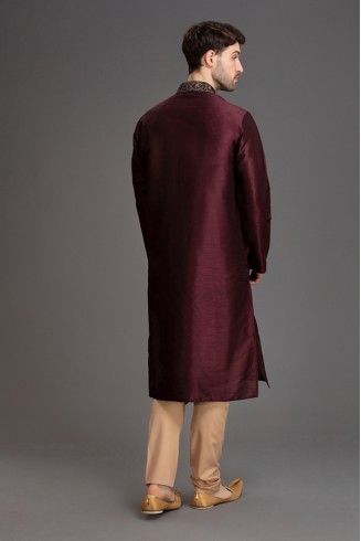 DARK MAROON INDIAN WEDDING MENSWEAR KURTA PAJAMA