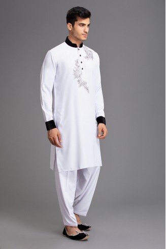 CLASSIC WHITE PAKSITANI MENSWEAR SALWAR KAMEEZ SUIT
