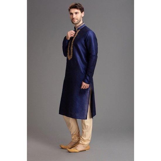 MAGNIFICENT NAVY BLUE INDIAN FESTIVE MENSWEAR KURTA PAJAMA SUIT