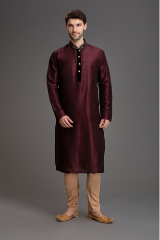DARK MAROON INDIAN WEDDING MENSWEAR KURTA PAJAMA