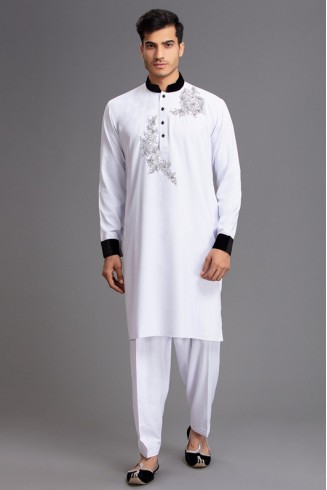 CLASSIC WHITE PAKSITANI MENSWEAR SALWAR KAMEEZ SUIT