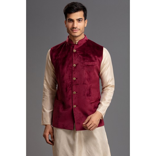 STUNNING DARK MAROON MENS JACKET WAISTCOAT