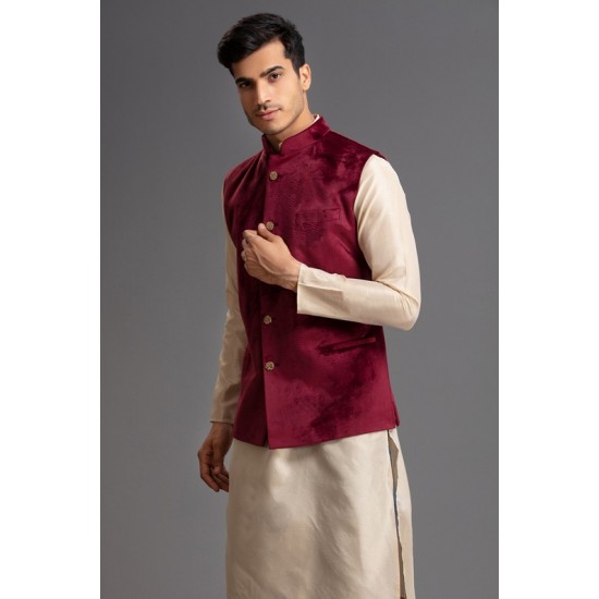 STUNNING DARK MAROON MENS JACKET WAISTCOAT